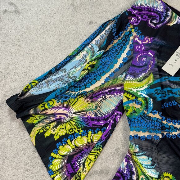 NEW Vintage Cache Ruched One-Shoulder Top Paisley Statement Blouse Y2K Stretch - Picture 5 of 9